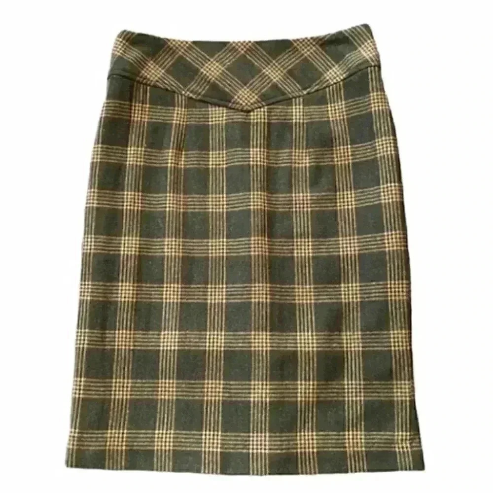 Banana Republic Wool Pencil Skirt Tartan Plaid Brown Tan Size 0 - Picture 13 of 16